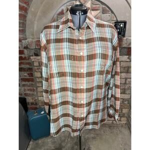 western shirt plaid button down 1970s brown blue